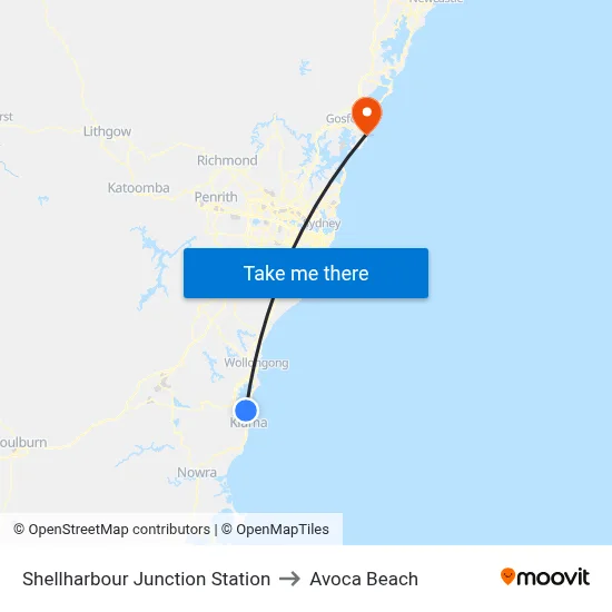 Shellharbour Junction Station to Avoca Beach map