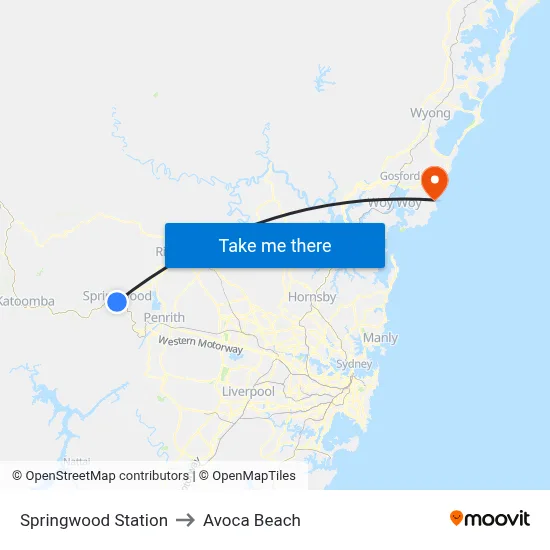 Springwood Station to Avoca Beach map
