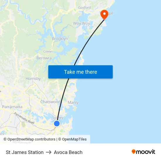 St James Station to Avoca Beach map