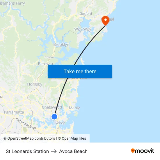 St Leonards Station to Avoca Beach map