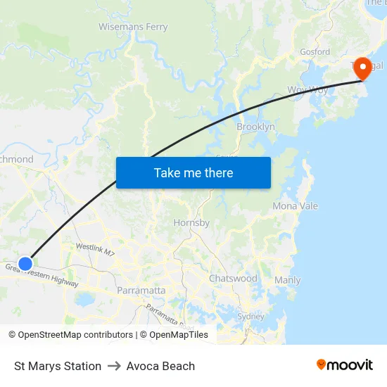 St Marys Station to Avoca Beach map