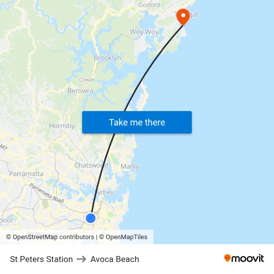 St Peters Station to Avoca Beach map