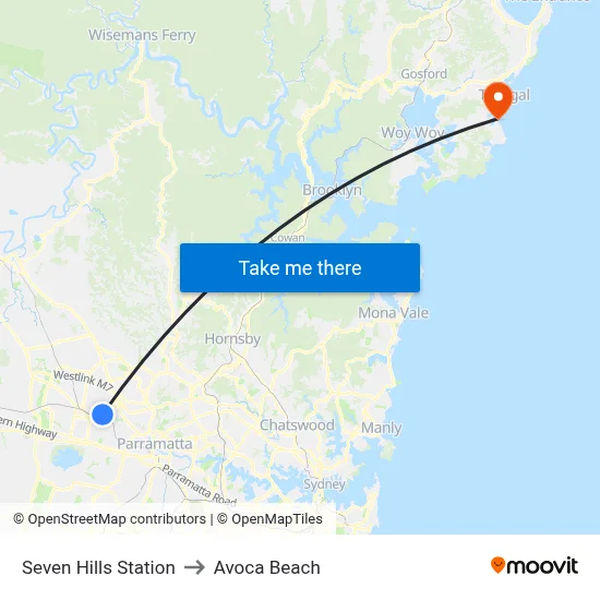 Seven Hills Station to Avoca Beach map