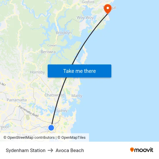 Sydenham Station to Avoca Beach map