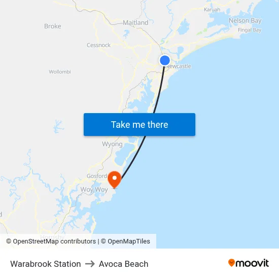 Warabrook Station to Avoca Beach map
