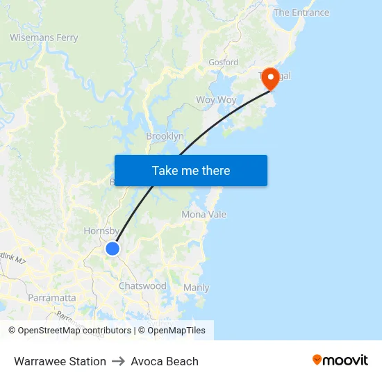 Warrawee Station to Avoca Beach map