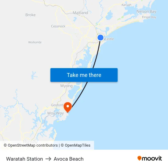 Waratah Station to Avoca Beach map