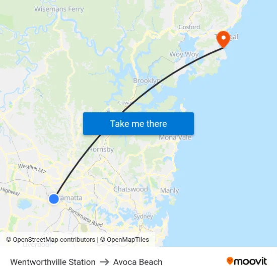 Wentworthville Station to Avoca Beach map
