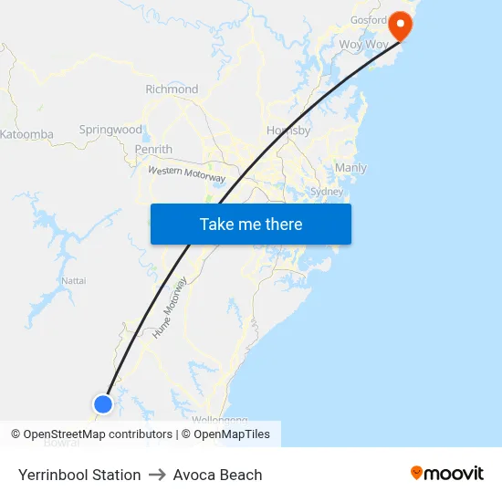 Yerrinbool Station to Avoca Beach map