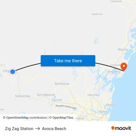 Zig Zag Station to Avoca Beach map