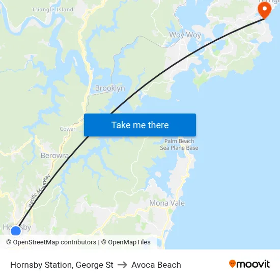 Hornsby Station, George St to Avoca Beach map