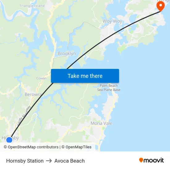 Hornsby Station to Avoca Beach map