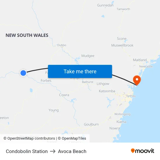 Condobolin Station to Avoca Beach map