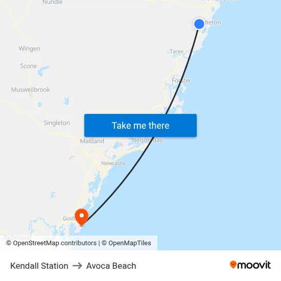Kendall Station to Avoca Beach map