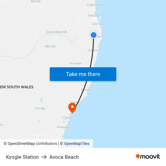 Kyogle Station to Avoca Beach map