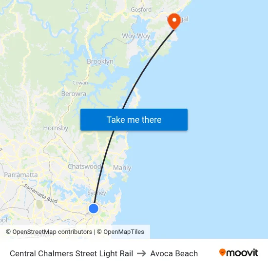 Central Chalmers Street Light Rail to Avoca Beach map