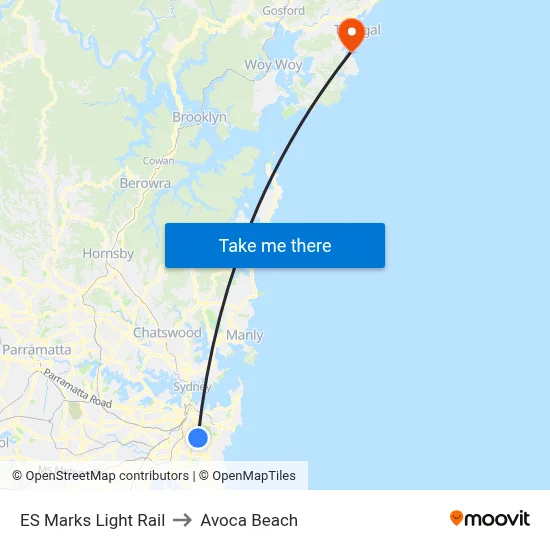 ES Marks Light Rail to Avoca Beach map