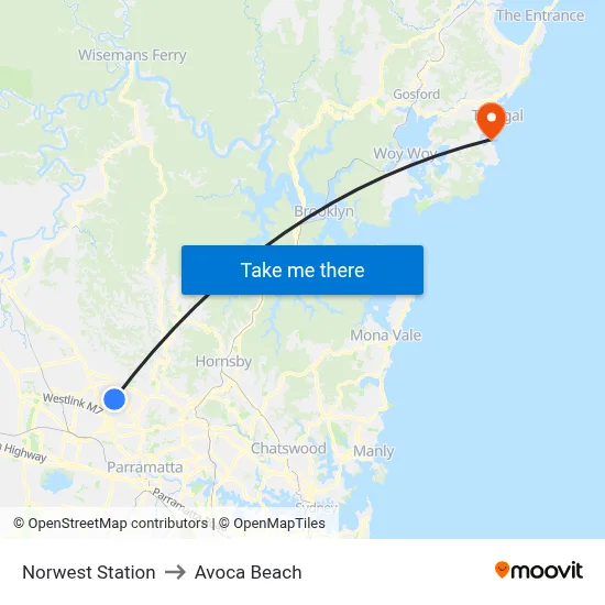 Norwest Station to Avoca Beach map