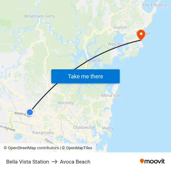Bella Vista Station to Avoca Beach map