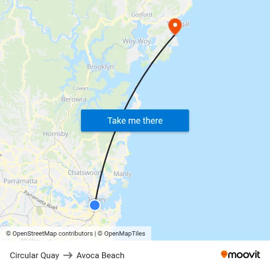 Circular Quay to Avoca Beach map