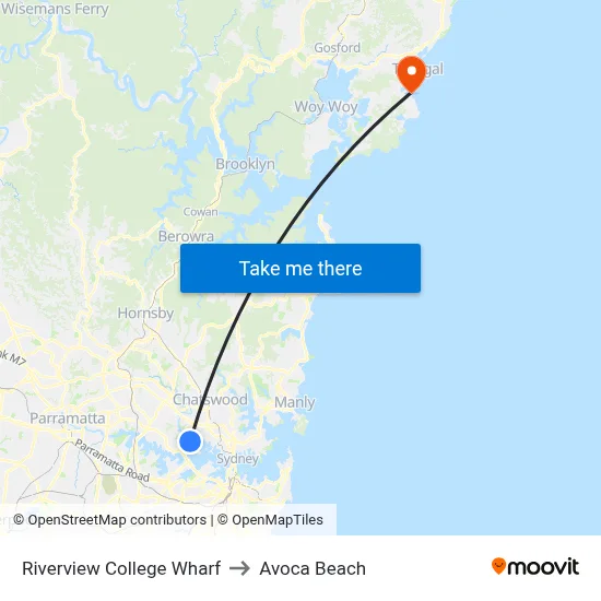 Riverview College Wharf to Avoca Beach map