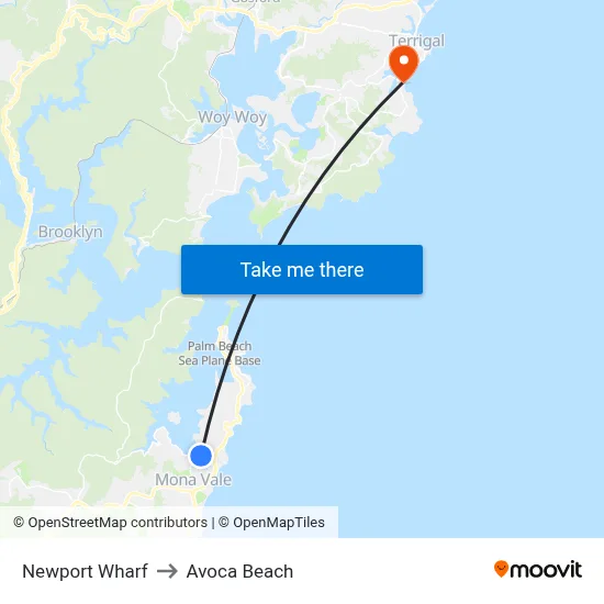 Newport Wharf to Avoca Beach map