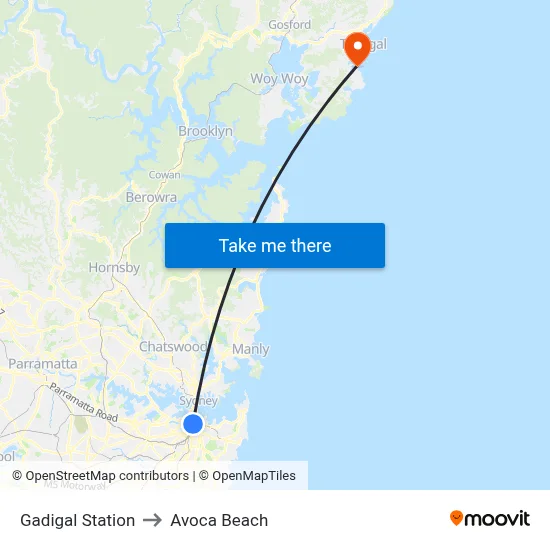 Gadigal Station to Avoca Beach map
