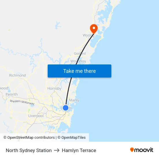 North Sydney Station to Hamlyn Terrace map