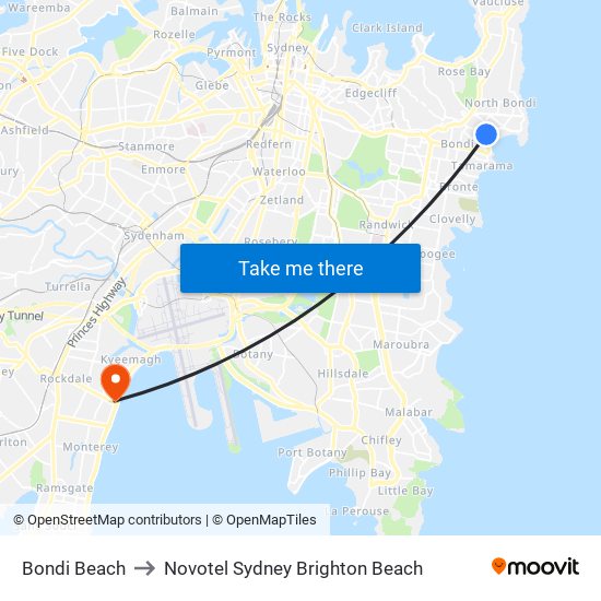 Bondi Beach to Novotel Sydney Brighton Beach map