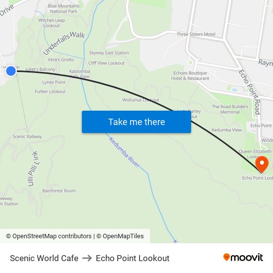 Scenic World Cafe to Echo Point Lookout map