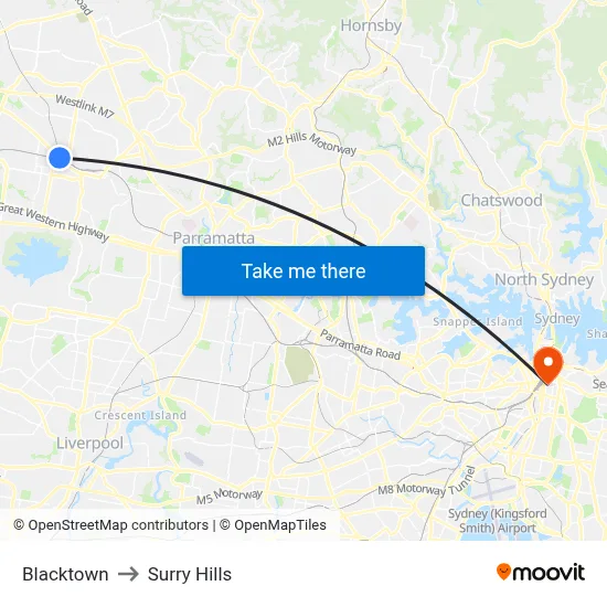 Blacktown to Surry Hills map
