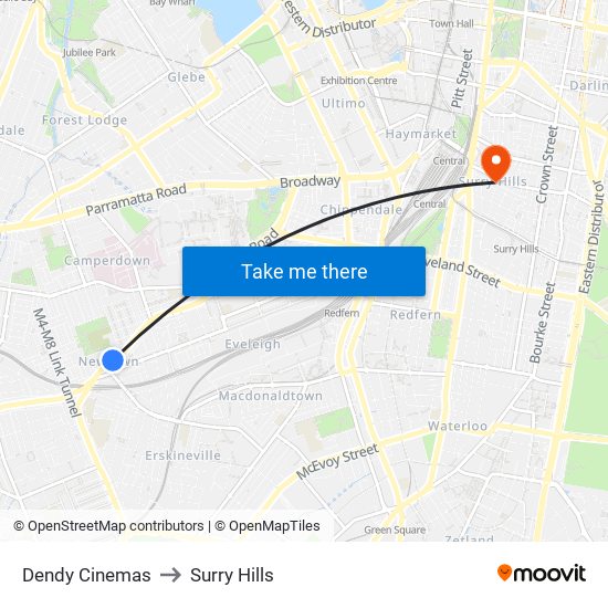 Dendy Cinemas to Surry Hills map