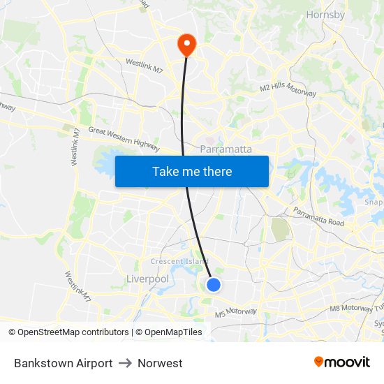 Bankstown Airport to Norwest map