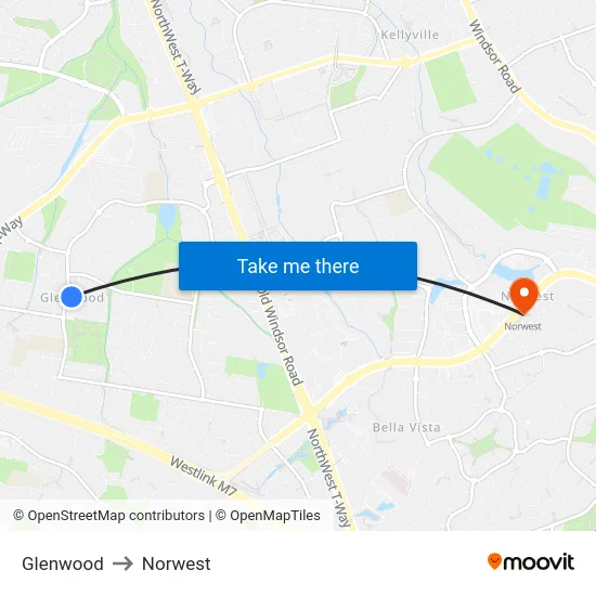 Glenwood to Norwest map