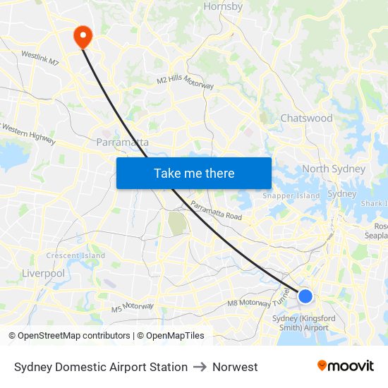 Sydney Domestic Airport Station to Norwest map