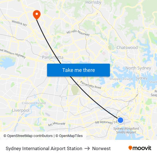 Sydney International Airport Station to Norwest map