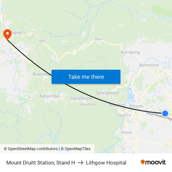 Mount Druitt Station, Stand H to Lithgow Hospital map