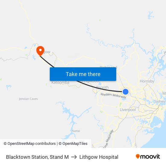 Blacktown Station, Stand M to Lithgow Hospital map