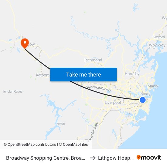 Broadway Shopping Centre, Broadway to Lithgow Hospital map