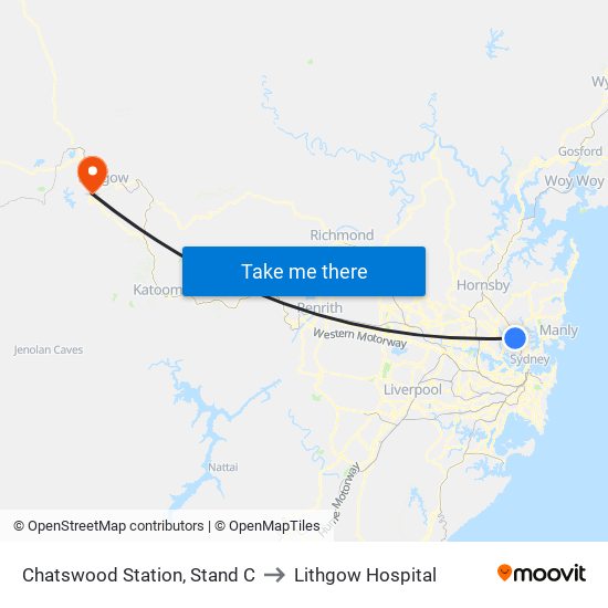 Chatswood Station, Stand C to Lithgow Hospital map