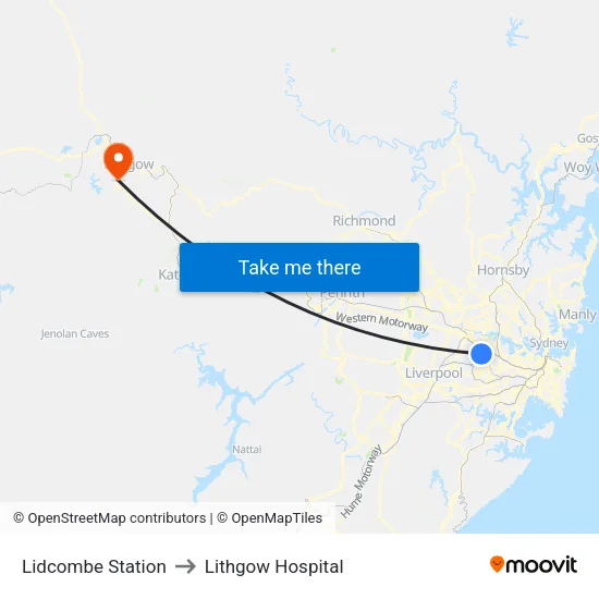 Lidcombe Station to Lithgow Hospital map