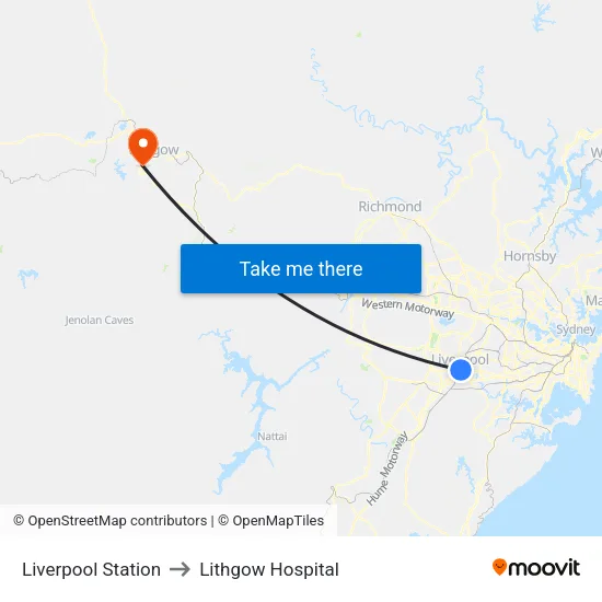 Liverpool Station to Lithgow Hospital map