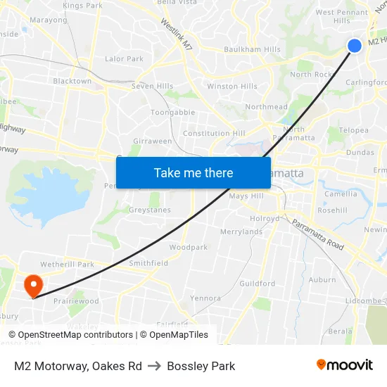 M2 Motorway, Oakes Rd to Bossley Park map