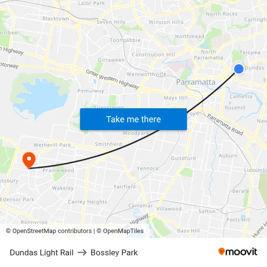Dundas Light Rail to Bossley Park map