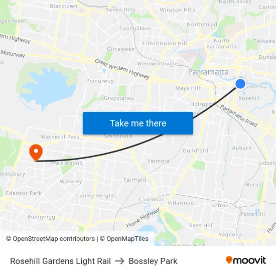 Rosehill Gardens Light Rail to Bossley Park map