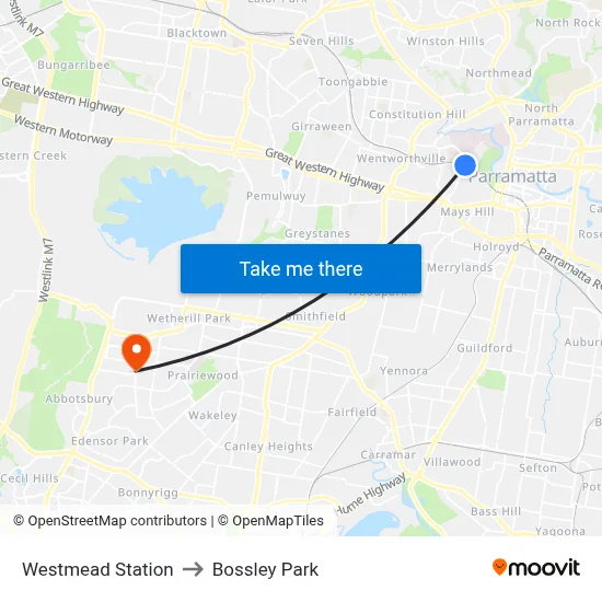 Westmead Station to Bossley Park map