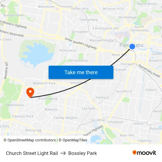 Church Street Light Rail to Bossley Park map