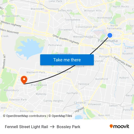 Fennell Street Light Rail to Bossley Park map