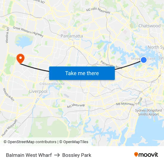 Balmain West Wharf to Bossley Park map