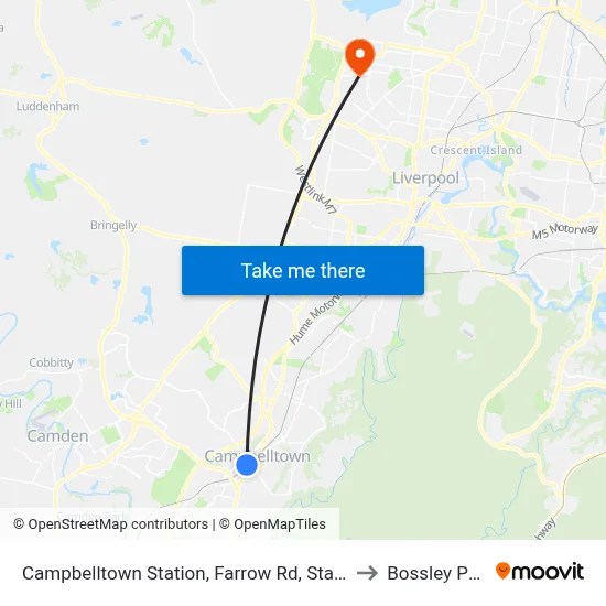 Campbelltown Station, Farrow Rd, Stand G to Bossley Park map